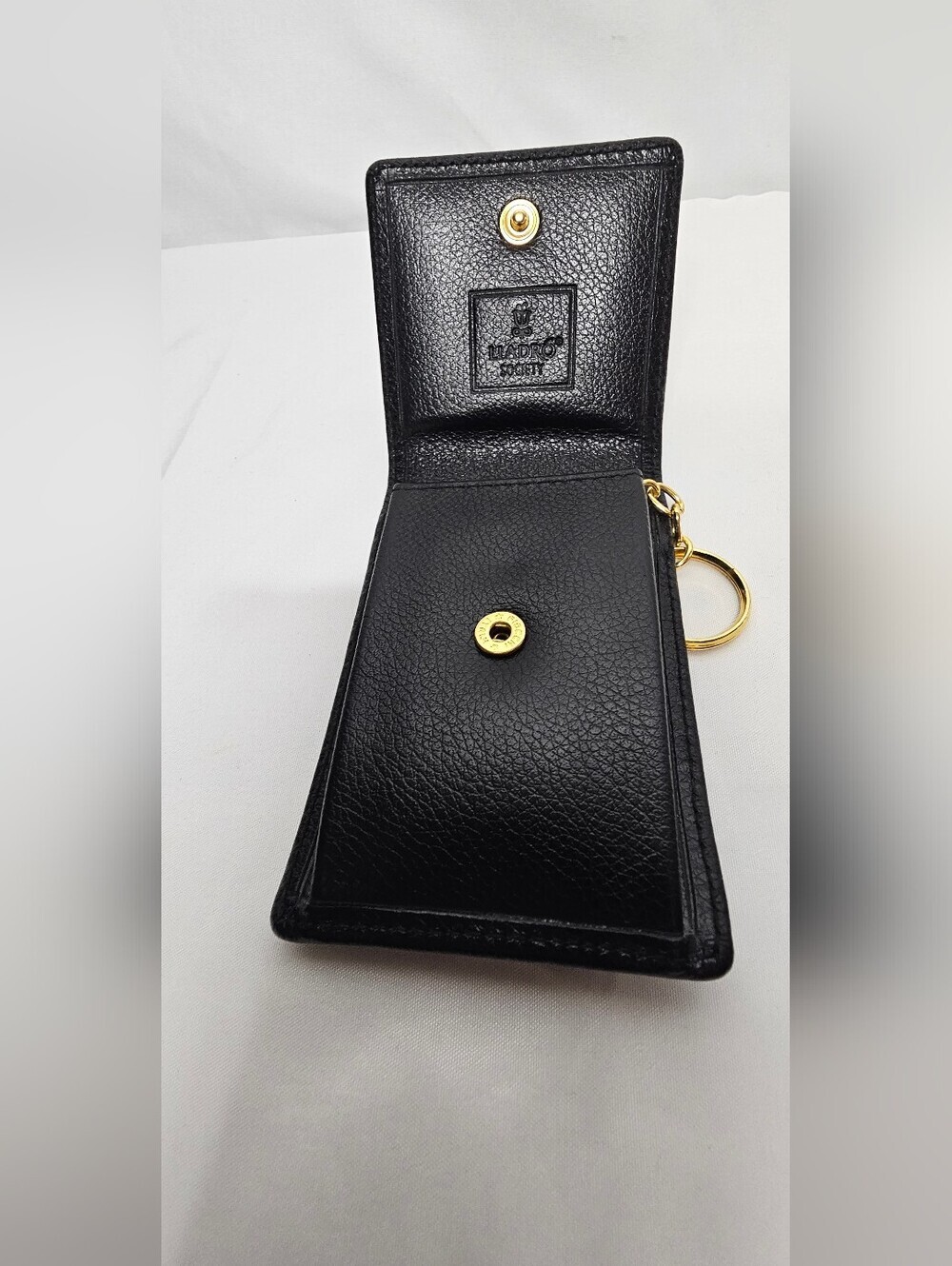 Lladro Society Black Pebbled Leather Coin Purse & Keychain Wallet Set Blue Cameo - Picture 8 of 10